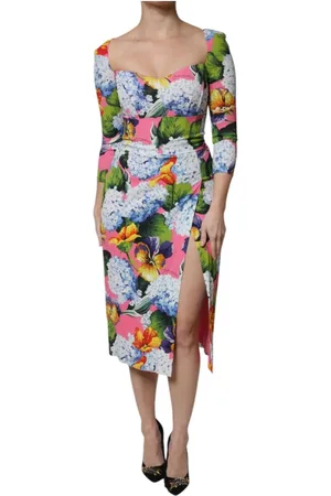 Dolce & Gabbana Femme, Robes, Multicolore, Taille: 32 FR Robe Midi Sheath Florale avec Fente