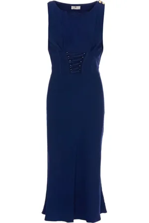 Elisabetta Franchi Femme, Robes, Bleu, Taille: 40 FR Robe Slim Fit Bleue avec Détails en Métal Doré