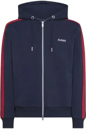 sun68 Homme, Sweatshirts et sweats à capuche, Bleu, Taille: L Sweat à capuche en coton Heritage avec rayure zippée