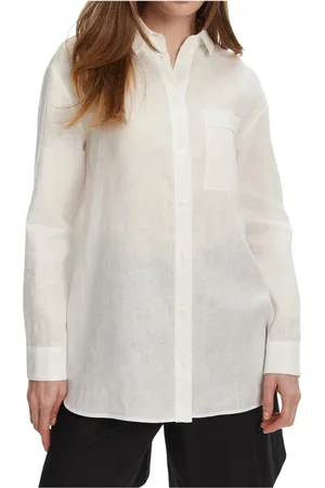 Max Mara Femme, Blouses et Chemises, Blanc, Taille: 40 FR Chemise en Lin Blanc avec Broderie Logo