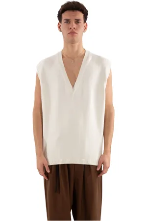 Seven Gauge Homme, Pulls, Blanc, Taille: L Gilet en Tricot Col V