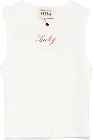 Frankies Bikinis Femme, Tops, Blanc, Taille: 38 FR Haut Blanc sans Manches avec Imprimé Slogan