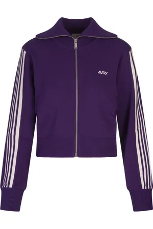 Autry Femme, Sweatshirts et sweats à capuche, Violet, Taille: 36 FR Pull Violet à Logo et Fermeture Éclair à Rayures