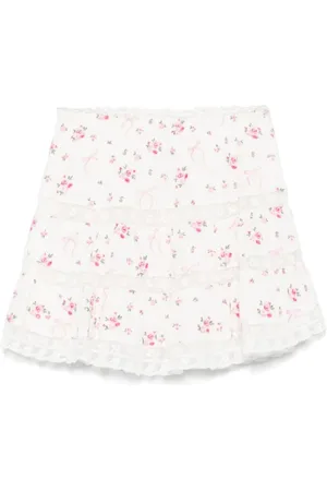 LOVESHACKFANCY Femme, Jupes, Blanc, Taille: 40 FR Jupe Rose Brodée Florale