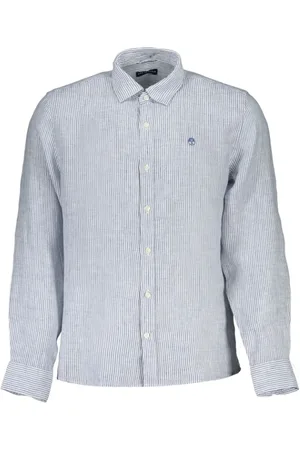 North Sails Homme, Chemises, Bleu, Taille: XL Chemise Rayée Bleue, Col Français, Broderie