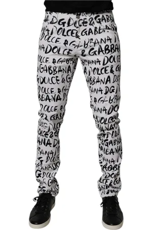 Dolce & Gabbana Homme, Jeans, Blanc, Taille: M Logo Print Skinny Denim Jeans