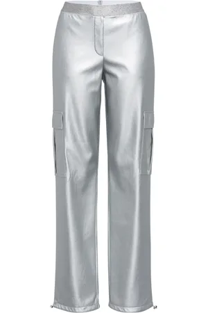 Marc Aurel Femme, Pantalons, Gris, Taille: 38 FR Pantalon cargo en simili cuir avec ourlet à cordon