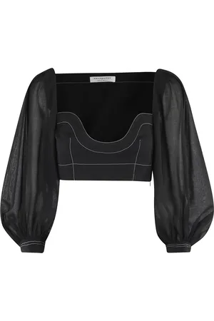Serafini Femme, Blouses et Chemises, Noir, Taille: 36 FR Noir Crop Coeur Col Manche Longue