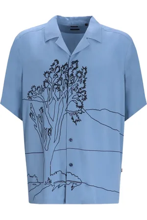 HUGO BOSS Homme, Chemises, Bleu, Taille: 2XL Chemise à Manches Courtes en Viscose