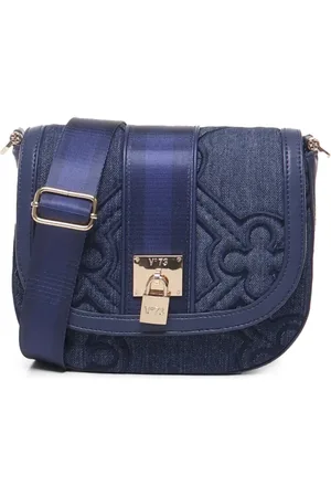 V°73 Femme, Sacs, Bleu, Taille: ONE Size Sac à bandoulière en denim avec rabat Iris