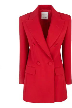 MARELLA Femme, Vestes, Rouge, Taille: 36 FR Veste Blazer Rouge avec Épingle Rose