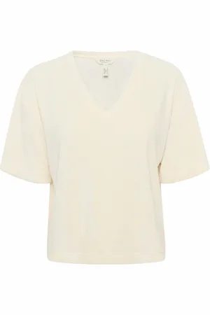 Part Two Femme, Tops, , Taille: 46 FR T-shirt Col en V Eggnog Manches Courtes