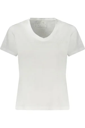 Guess Femme, Tops, Blanc, Taille: 38 FR T-shirt Blanc en Coton avec Col en V
