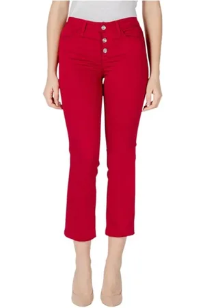 Liu Jo Femme, Pantalons, Rouge, Taille: W32 Pantalon Court en Coton Boutonné