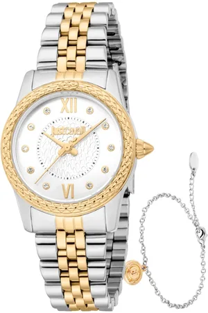 Roberto Cavalli Femme, Accessoires, Jaune, Taille: ONE Size Élégante Montre Analogique en Acier Inoxydable et Quartz