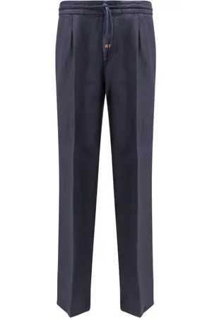 Brunello Cucinelli Homme, Pantalons, Bleu, Taille: XL Pantalon en lin bleu Taille élastique