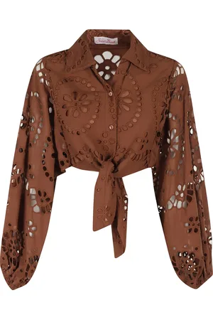 MC2 SAINT BARTH Femme, Blouses et Chemises, Brun, Taille: 36 FR Chemise Crop en Dentelle Marron