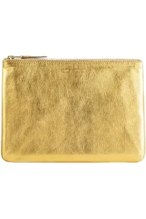 Comme des Garçons Femme, Sacs, Jaune, Taille: ONE Size Pochette en cuir doré avec fermeture éclair