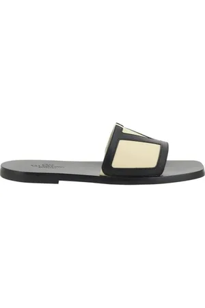 VALENTINO GARAVANI Homme, Chaussures, Noir, Taille: 41 EU Sandales à semelle plate avec logo V ouvert