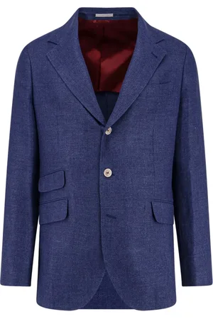 Brunello Cucinelli Homme, Vestes, Bleu, Taille: 2XL Blazer Bleu Lin Laine Soie