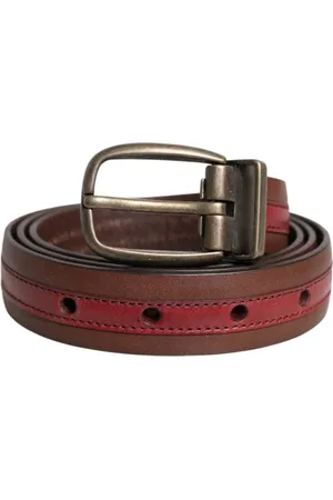 Dolce & Gabbana Homme, Accessoires, Rouge, Taille: 105 CM Ceinture en Cuir Bordeaux avec Boucle Logo