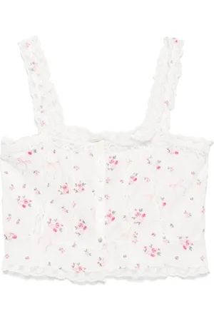 LOVESHACKFANCY Femme, Tops, Rose, Taille: 40 FR Haut Rose Brodé Floral