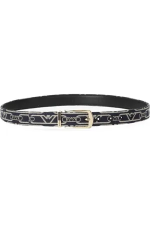 Emporio Armani Femme, Accessoires, Bleu, Taille: 80 CM Ceinture Réversible Bleu Écru Monogramme