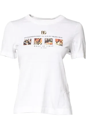 Dolce & Gabbana Femme, Tops, Blanc, Taille: 36 FR T-shirt col rond à imprimé graphique