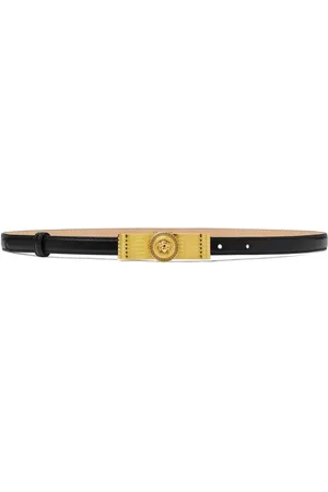 VERSACE Femme, Accessoires, Noir, Taille: 70 CM Ceinture en Cuir Noir avec Logo Doré