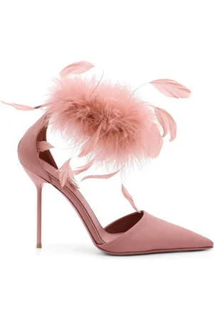 PARIS TEXAS Femme, Chaussures, Rose, Taille: 38 EU Sandales en satin avec détail de plumes