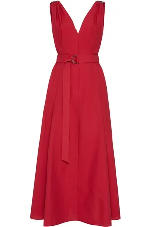 Brunello Cucinelli Femme, Robes, Rouge, Taille: 36 FR Robe Rouge avec Ceinture et Col en V