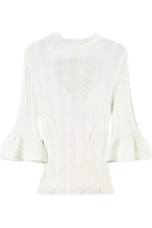 Twin-Set Femme, Blouses et Chemises, Blanc, Taille: 36 FR Haut ajusté côtelé avec volant