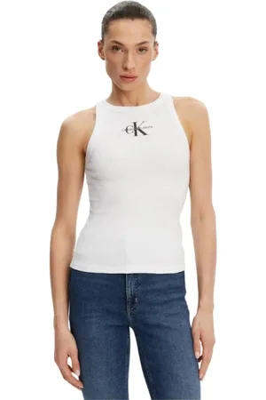 Calvin Klein Femme, Tops, Blanc, Taille: 40 FR Débardeur Blanc Slim Fit