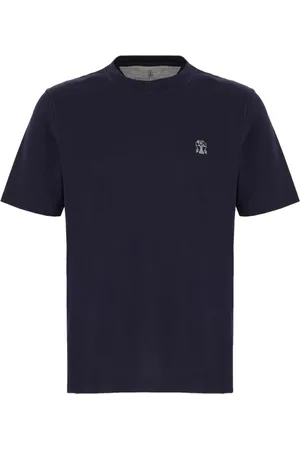 Brunello Cucinelli Homme, Tops, Bleu, Taille: M T-shirt col rond pour homme