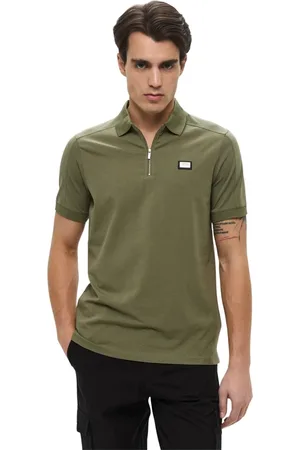 Karl Lagerfeld Homme, Tops, Vert, Taille: M Polo en piqué avec fermeture éclair en coton