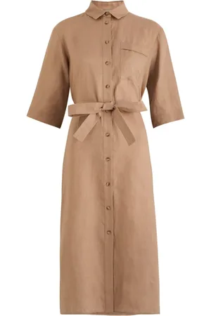 Max Mara Femme, Robes, Brun, Taille: 42 FR Robe en lin marron avec cordon de serrage à la taille