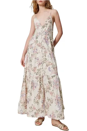 Twin-Set Femme, Robes, Multicolore, Taille: 38 FR Robe Longue en Mousseline Florale
