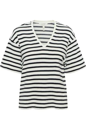 Part Two Femme, Tops, Noir, Taille: 38 FR Tee-shirt à rayures avec col en V