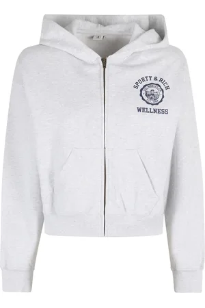 Sporty & Rich Femme, Sweatshirts et sweats à capuche, Gris, Taille: 36 FR Sweat à Capuche Court Gris Emblem