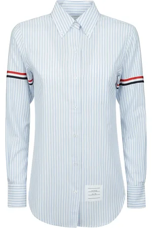 Thom Browne Femme, Blouses et Chemises, Bleu, Taille: 34 FR Chemise à rayures avec détails emblématiques