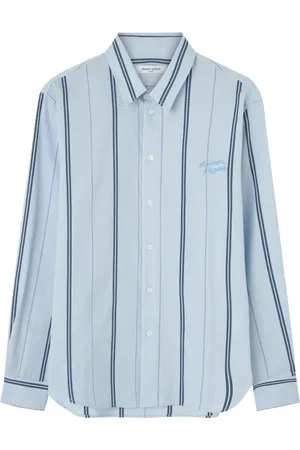 Maison Kitsuné Homme, Chemises, Bleu, Taille: XL Chemise à rayures avec logo bleu