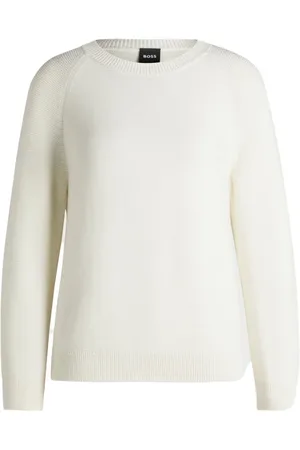 HUGO BOSS Femme, Pulls, Blanc, Taille: 38 FR Pull Blanc avec Col Rond