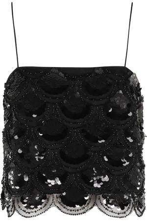ROTATE Femme, Tops, Noir, Taille: 40 FR Haut Court Paillettes Noir Col Droit
