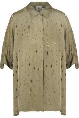 8PM Femme, Blouses et Chemises, Vert, Taille: 36 FR Chemise en satin avec déchirures