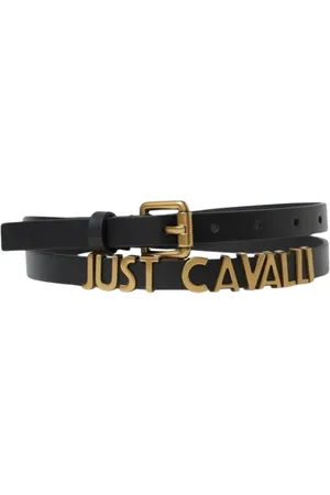 Roberto Cavalli Femme, Accessoires, Noir, Taille: 90 CM Ceinture en Cuir Noir avec Logo Accessoire Élégant