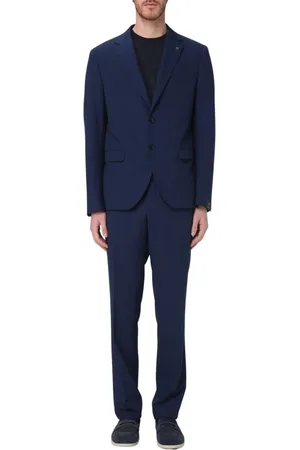 Manuel Ritz Homme, Costumes, Bleu, Taille: XL Costume Bleu à Deux Boutons