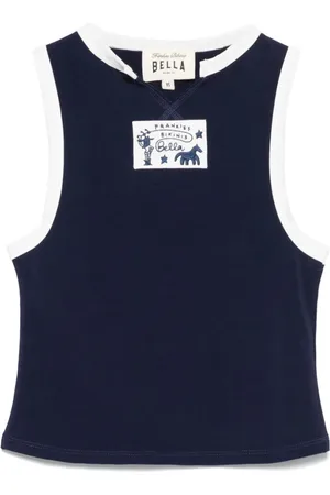 Frankies Bikinis Femme, Tops, Bleu, Taille: 36 FR Haut sans Manches Bleu Marine avec Patch Logo