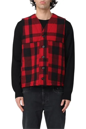 Filson Homme, Vestes, Rouge, Taille: M Gilet en Laine Rouge à Carreaux