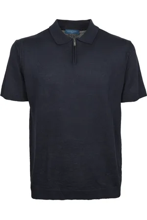 Daniele Fiesoli Homme, Tops, Bleu, Taille: XL Polo Bleu en Coton et Lin à Zip