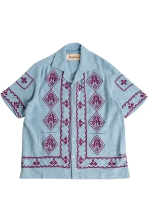 Baziszt Homme, Chemises, Bleu, Taille: L Chemise Bleue Mexicaine Brodée